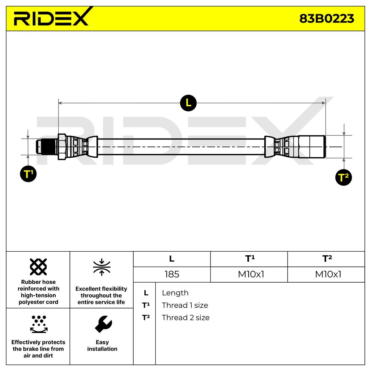 RIDEX  83B0223 Bremsschlauch Länge: 185 mm, Gewindemaß 1: F10X1, Gewindemaß 2: M10X1