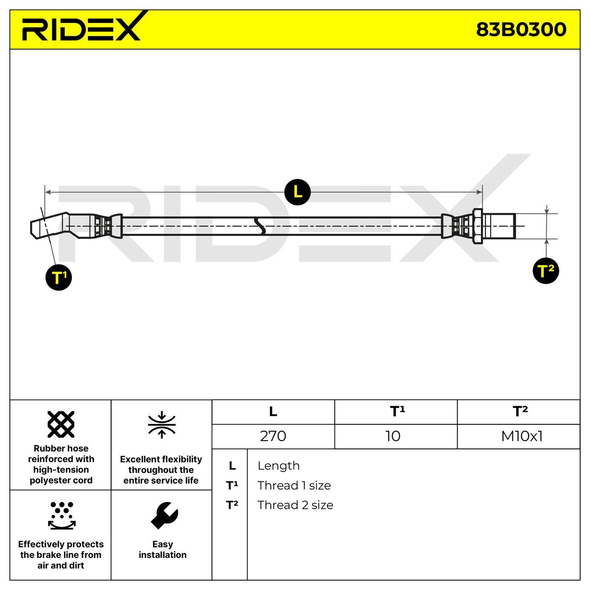 Image of RIDEX Tubi Freno Assale posteriore 83B0300 Flessibile del freno FIAT,SEAT,LANCIA,127 Schrägheck (127_),850 Coupe (100_),850 Spider,128 Coupe (128_)