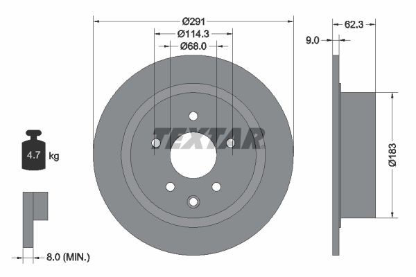TEXTAR PRO 92237103 Disco  freno Spessore disco freno: 9mm, Ø: 291mm, Ø: 291mm