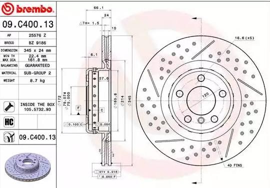 Brake rotors BREMBO 09.C400.13 8020584220061