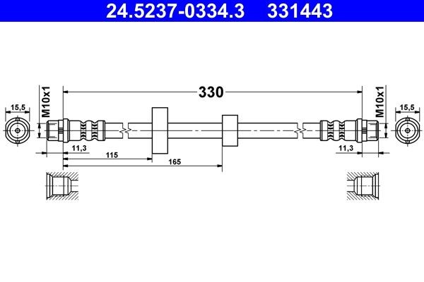 ATE  24.5237-0334.3 Tubo flexible de frenos Long.: 330 mm, Rosca int. 1: M10x1mm, Rosca int. 2: M10x1mm