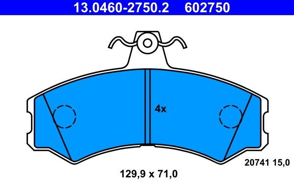 ATE  13.0460-2750.2 Bremsbelagsatz Breite: 129,9mm, Höhe: 71,0mm, Dicke/Stärke: 15,0mm