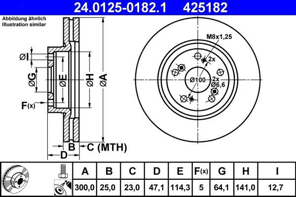 ATE  24.0125-0182.1 Disco  freno Spessore disco freno: 25,0mm, N° fori: 5, Ø: 300,0mm, Ø: 300,0mm