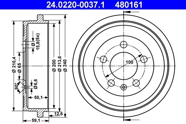 ATE  24.0220-0037.1 Tamburo freno Diametro tamburo del freno esterno: 240,0mm