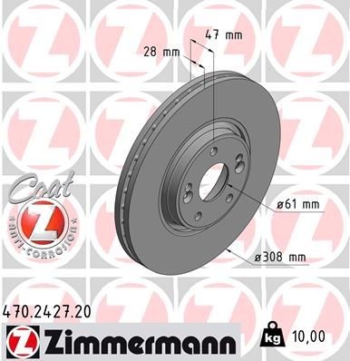 ZIMMERMANN COAT Z 470.2427.20 Disco  freno Spessore disco freno: 28mm, Cerchione: 5-fori, Ø: 308mm, Ø: 308mm