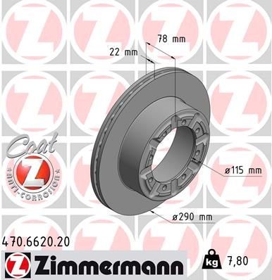 ZIMMERMANN COAT Z 470.6620.20 Disco  freno Spessore disco freno: 22mm, Cerchione: 5-fori, Ø: 290mm, Ø: 290mm